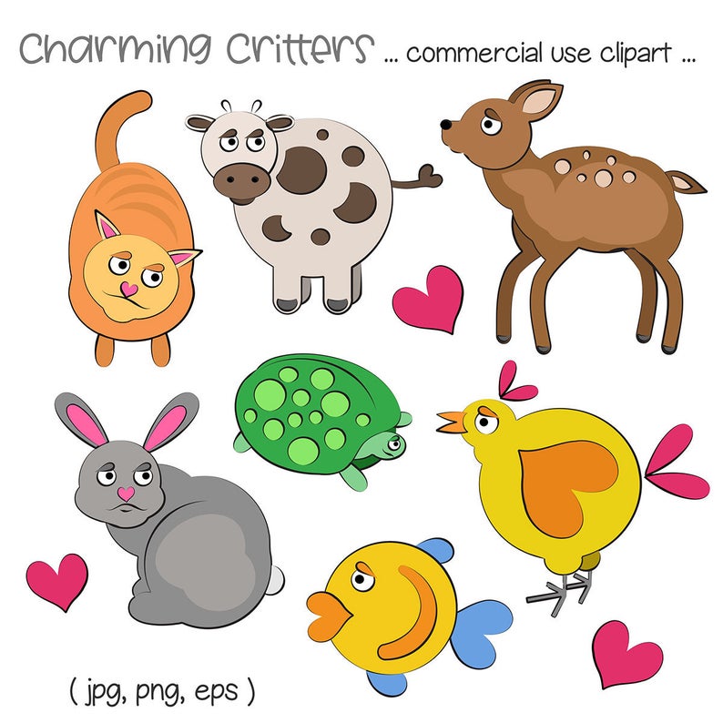 Cute animal turtle bird. Cow clipart cat