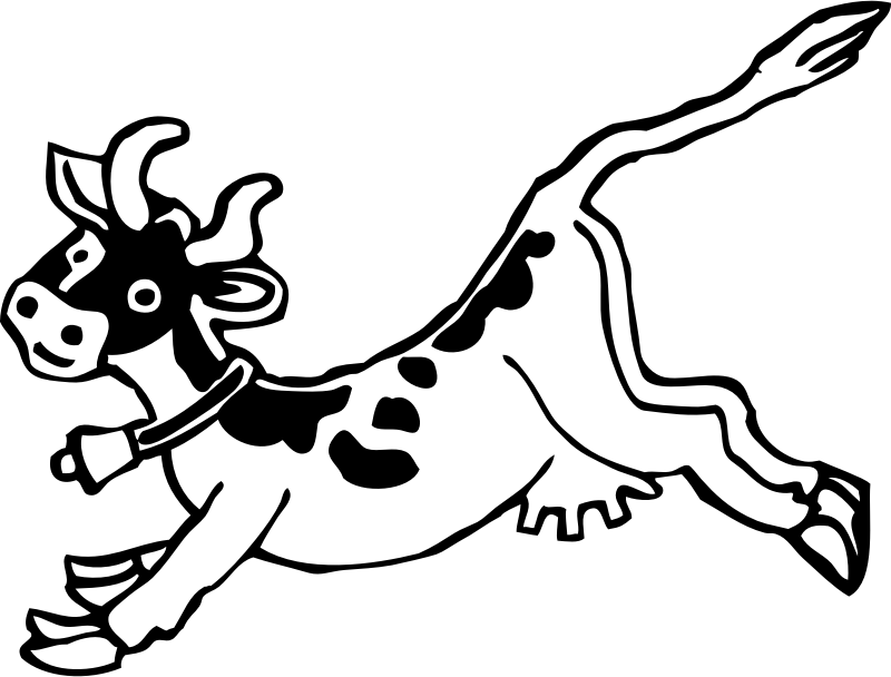 Jumping clipart black and white. Cow medium image png