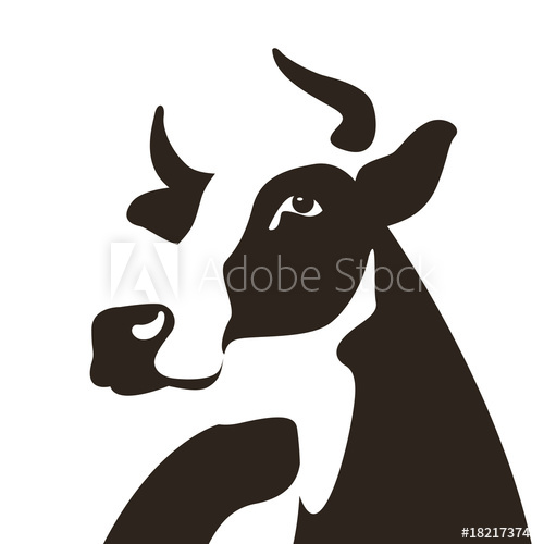 Cows clipart profile. Cow head flat style