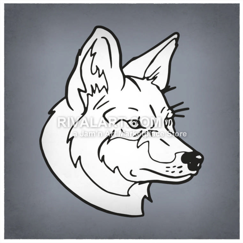 Coyote clipart head. In black and white
