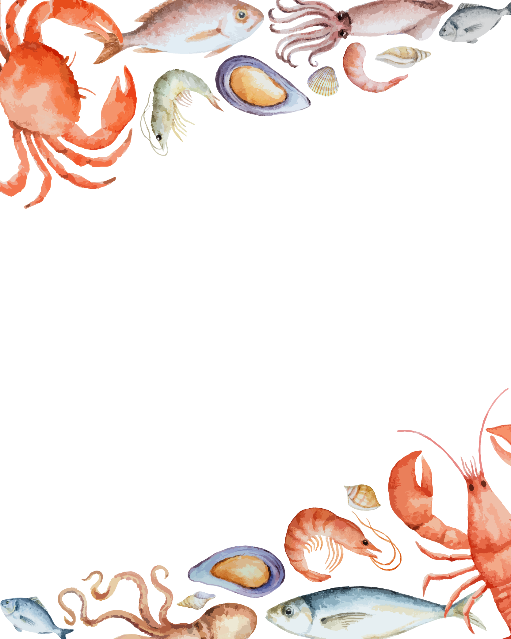 Seafood crab vector background. Lobster clipart border