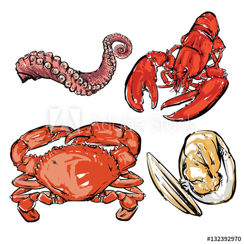 Crabs clipart dinner. Seafood drawing crab lobster