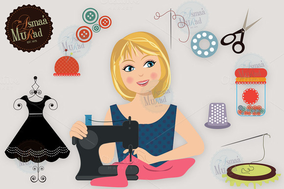crafts clipart lady sewing