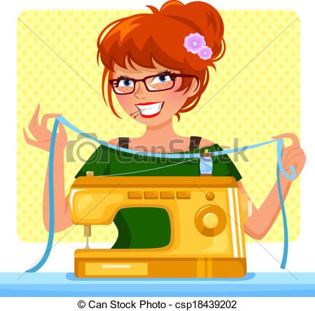 sewing clipart girl sewing