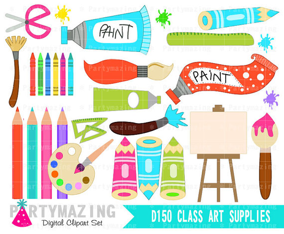 Art class set cute. Craft clipart paint party