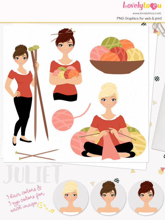 Knitting crafter knitter character. Crafts clipart woman