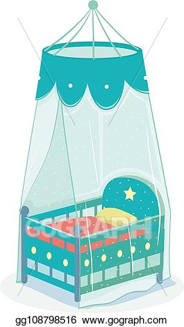 Vector baby net illustration. Crib clipart baby's