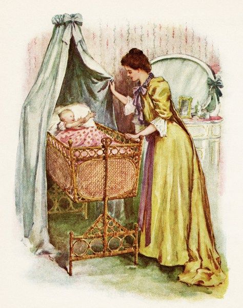Crib clipart old fashioned baby. Vintage mother child illustration