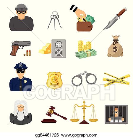 Vector stock flat icons. Crime clipart crime and punishment