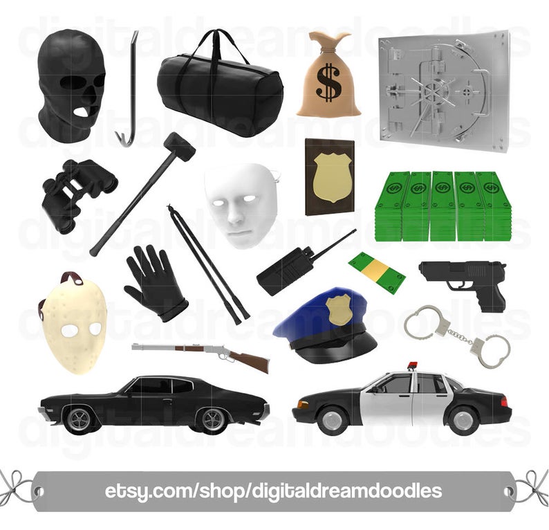 Cops and robbers criminal. Crime clipart heist