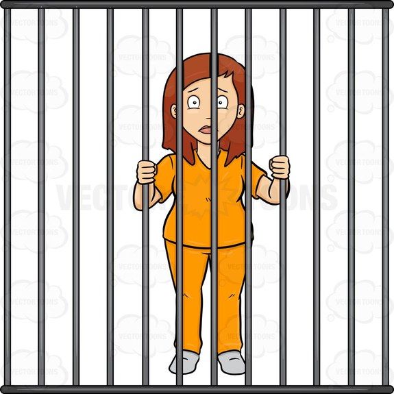 Jail clipart female prisoner. A scared woman behind