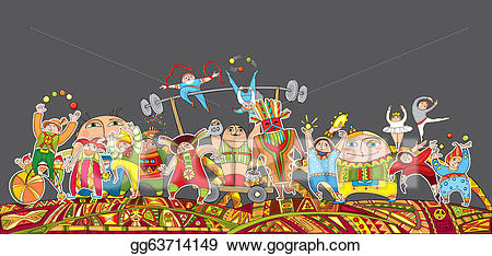 Vector art performance parade. Crowd clipart circus