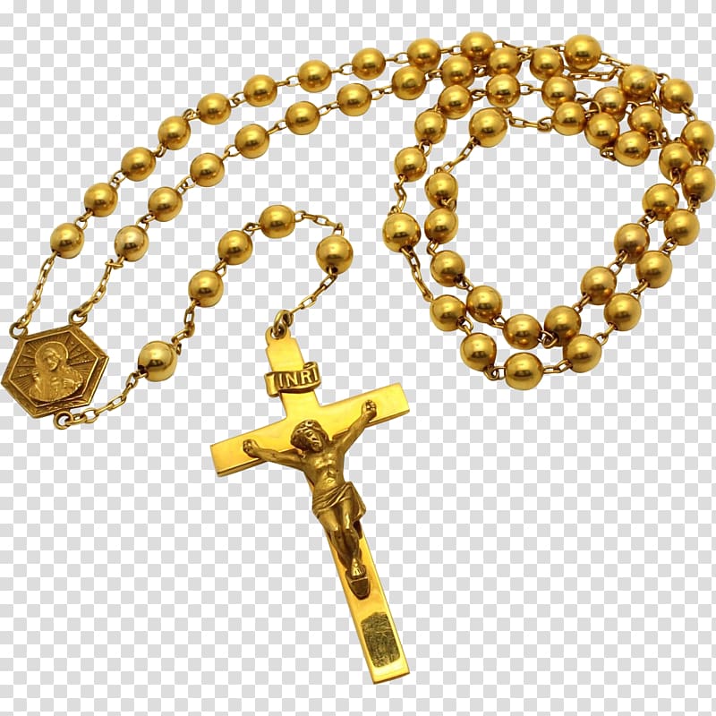 Crucifix clipart rosary necklace. Gold colored prayer beads