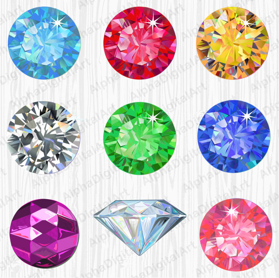 Crystal clipart colorful gem.  gems rings digital