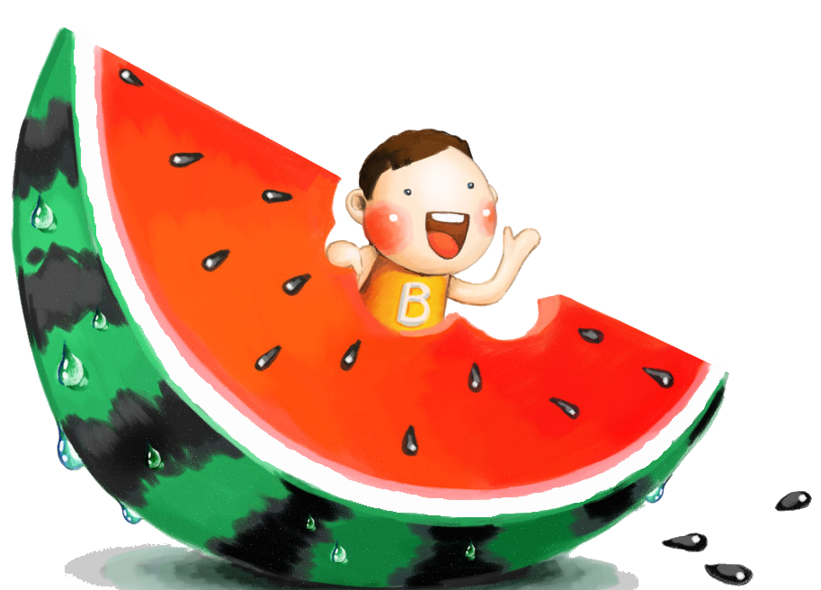 Cartoon big boy eating. Watermelon clipart character