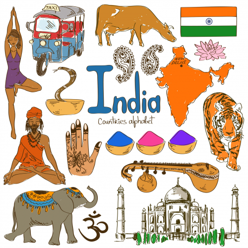 India map desi decor. Geography clipart culture tradition