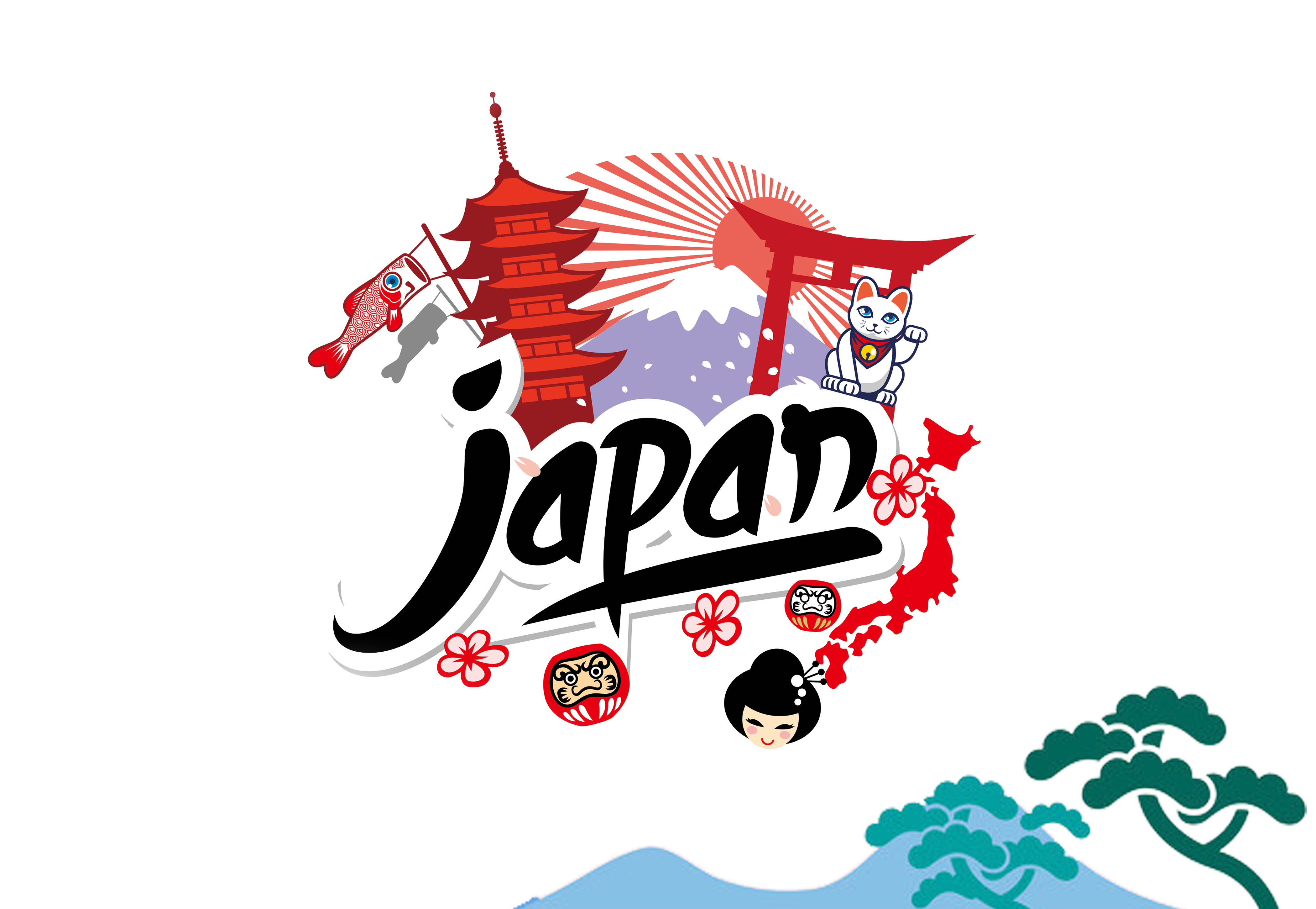 Mount fuji cherry blossom. Culture clipart cultural background