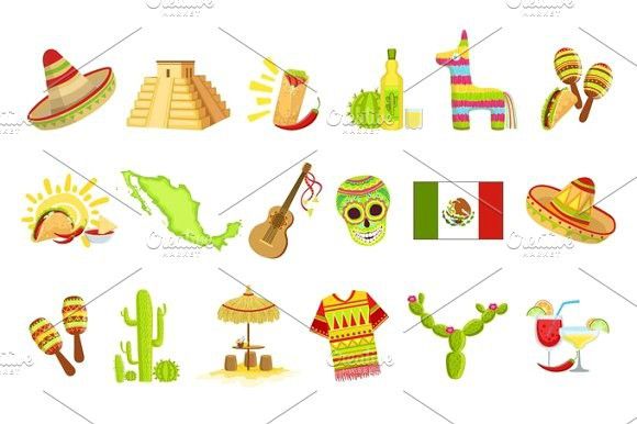 Symbols set clothes icons. Culture clipart culture mexican