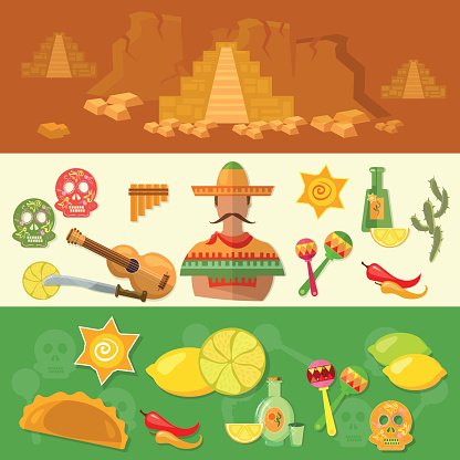 Mexico banners and food. Culture clipart culture mexican