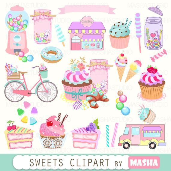 Bakery sweets with candy. Cupcake clipart truck