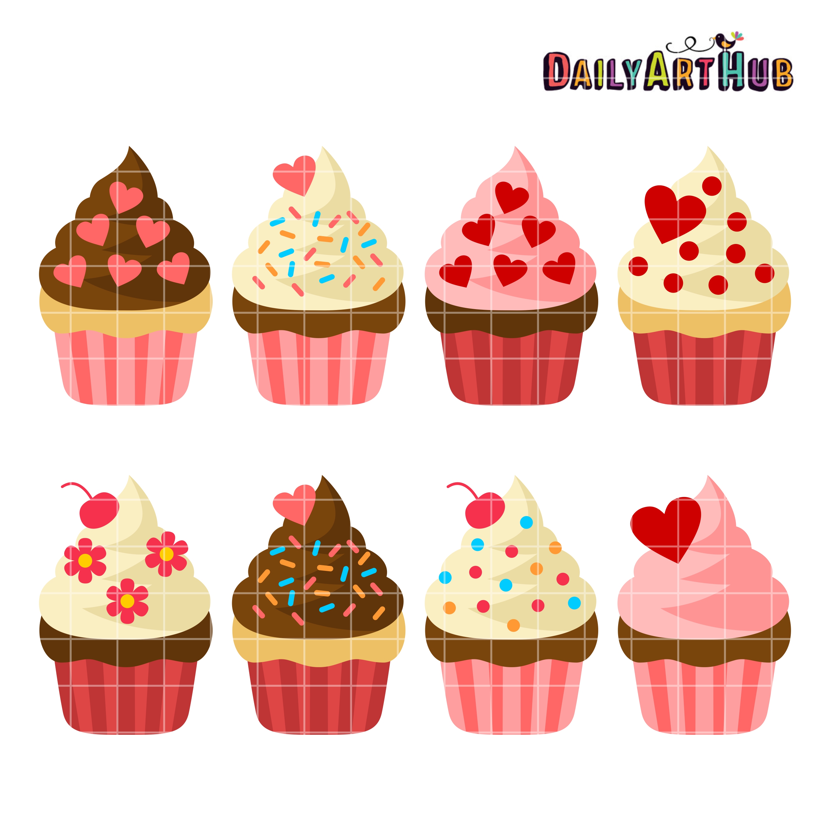 Valentine clip art set. Cupcakes clipart object