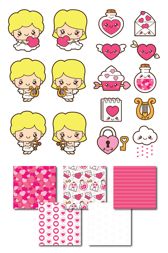 Valentine clip art . Cupid clipart kawaii