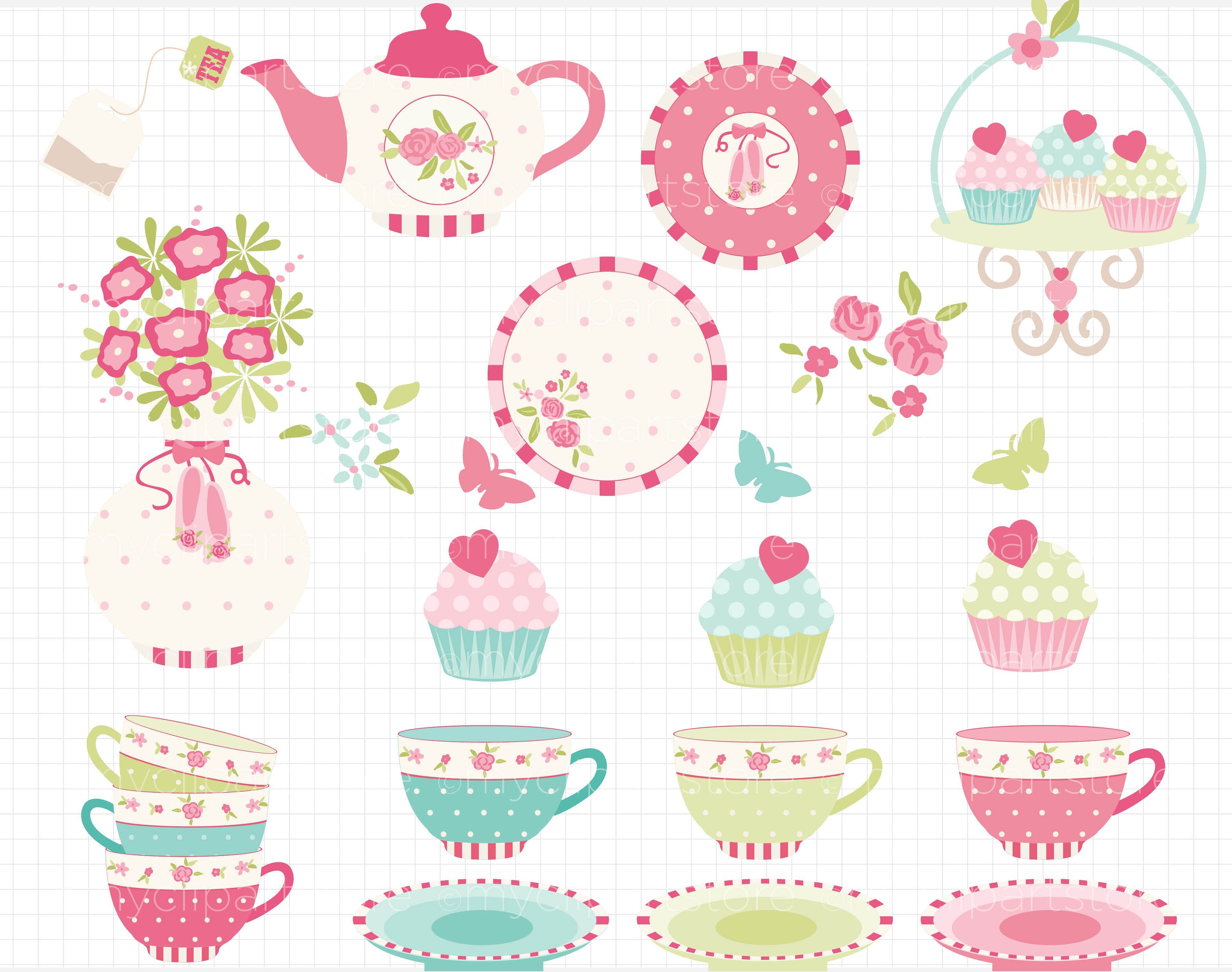 cups clipart shabby chic