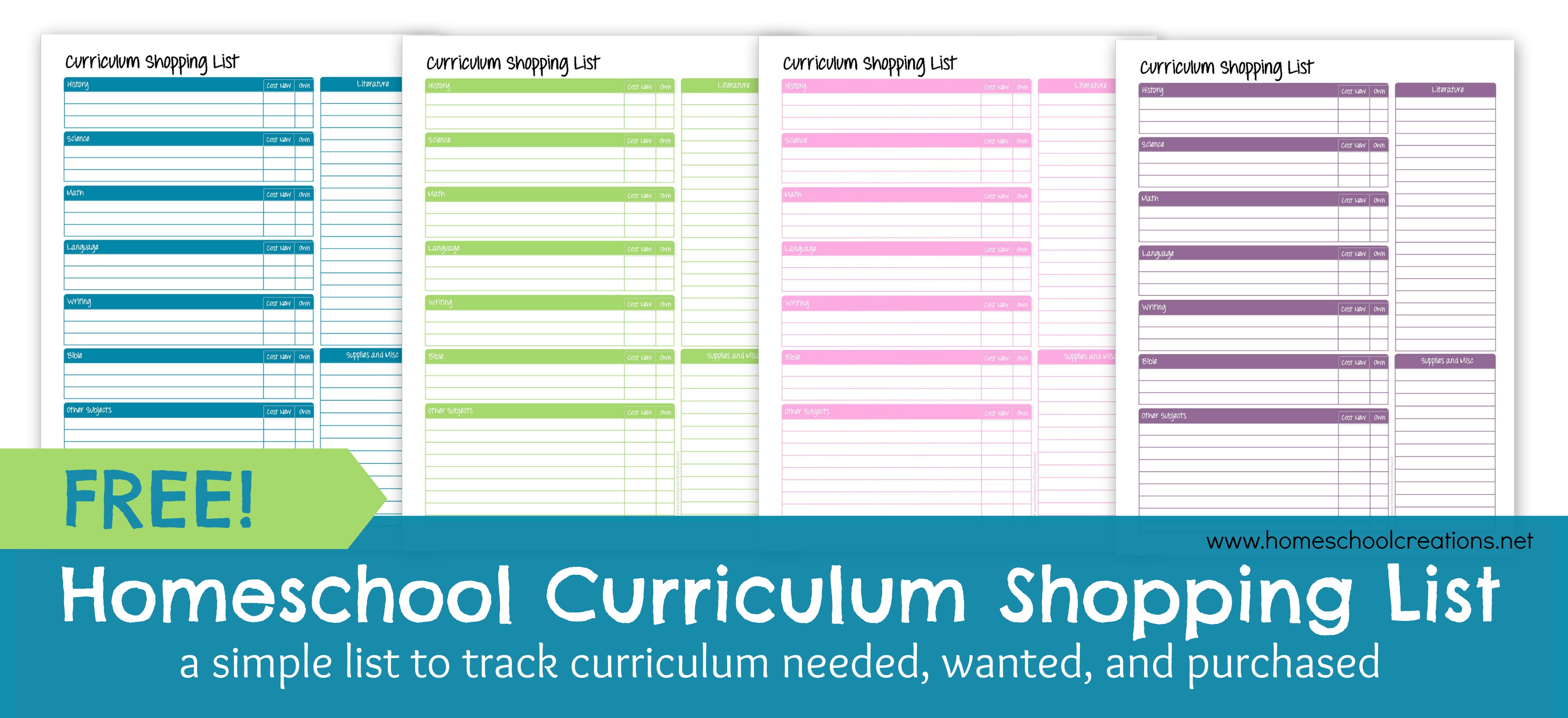 Homeschool shopping list free. Curriculum clipart planner