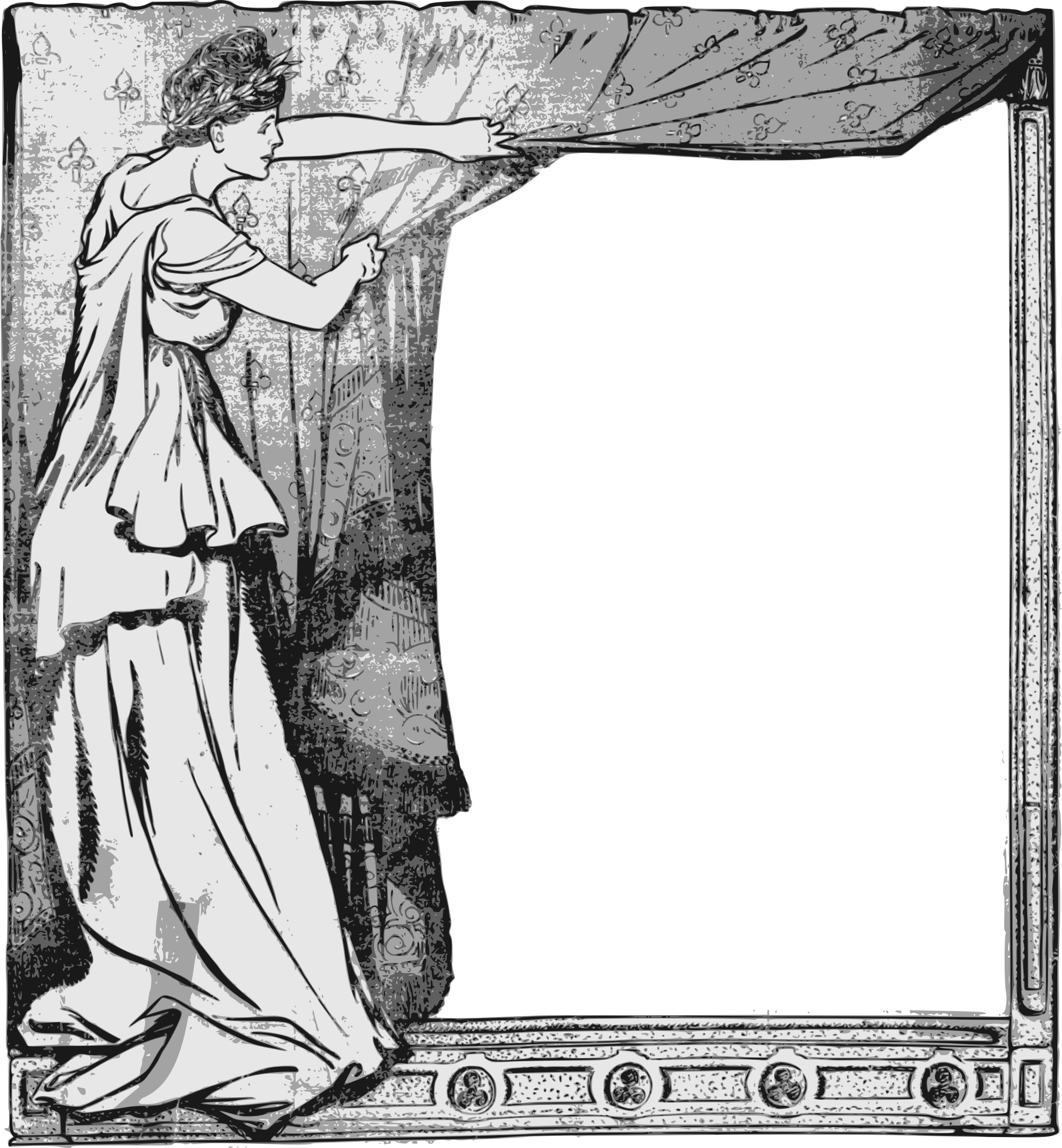 Lady frame big image. Curtain clipart cartoon