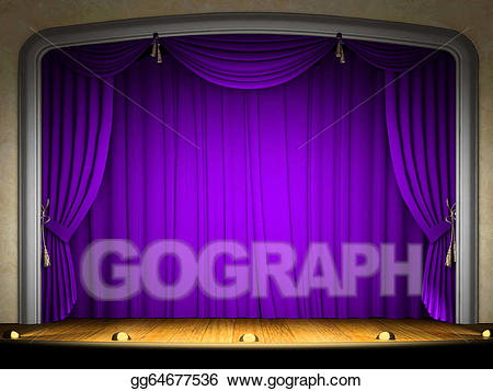 Stock illustration with violet. Curtain clipart empty stage