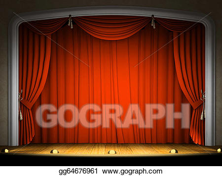 Curtain clipart empty stage. Stock illustrations with red