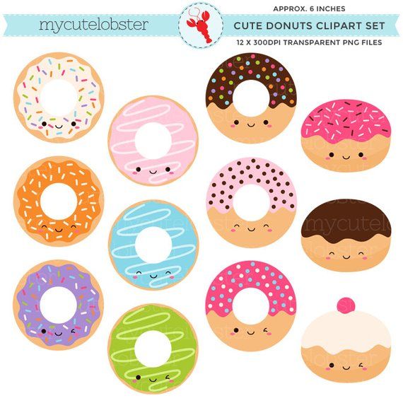 Donut clipart small donut. Cute donuts set clip
