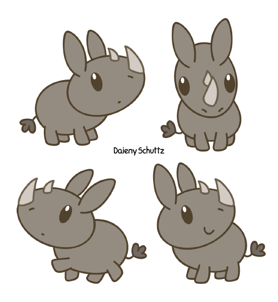 Chibi black rhinoceros by. Cute clipart rhino