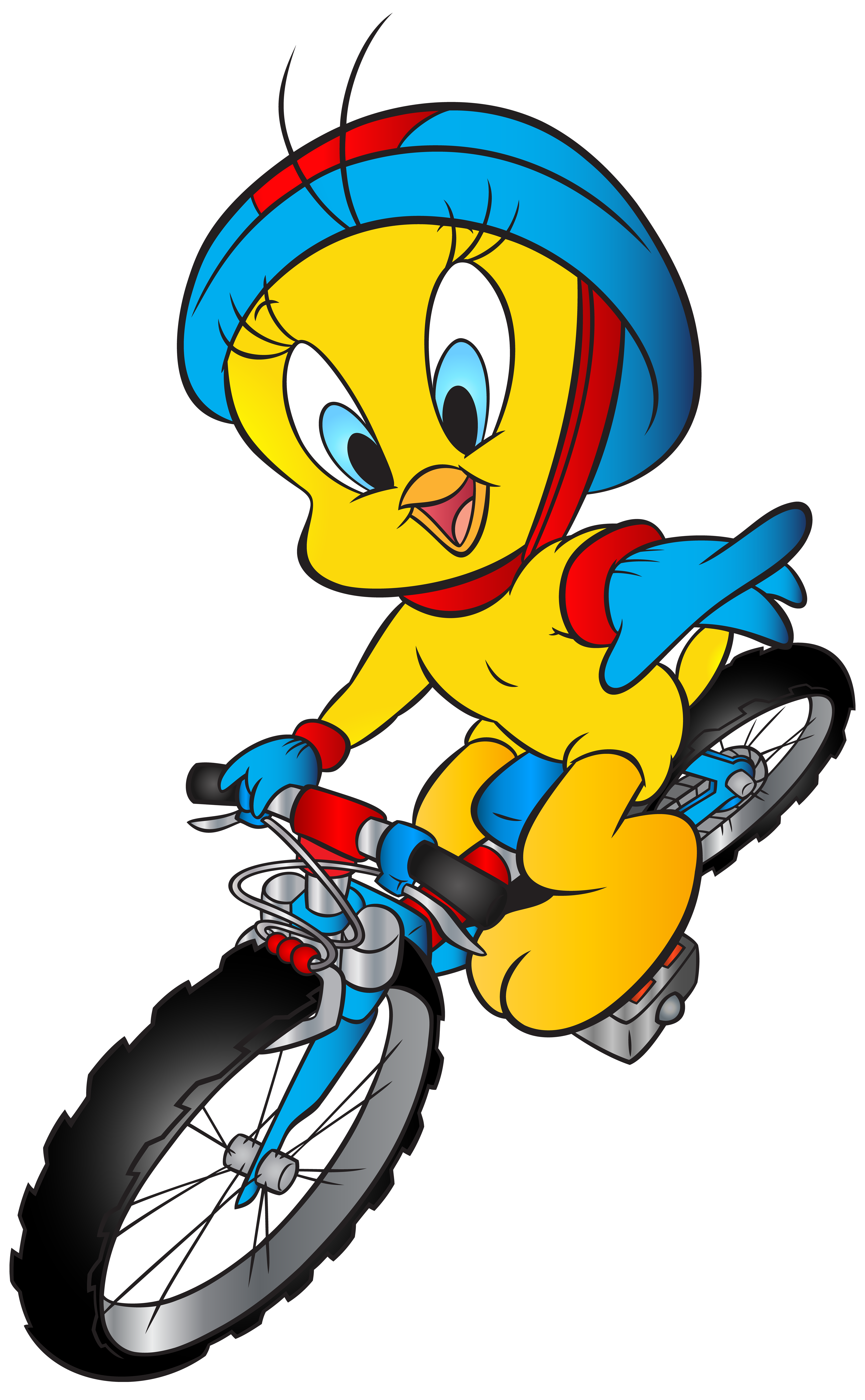 Tweety with bicycle transparent. Cycling clipart recreation