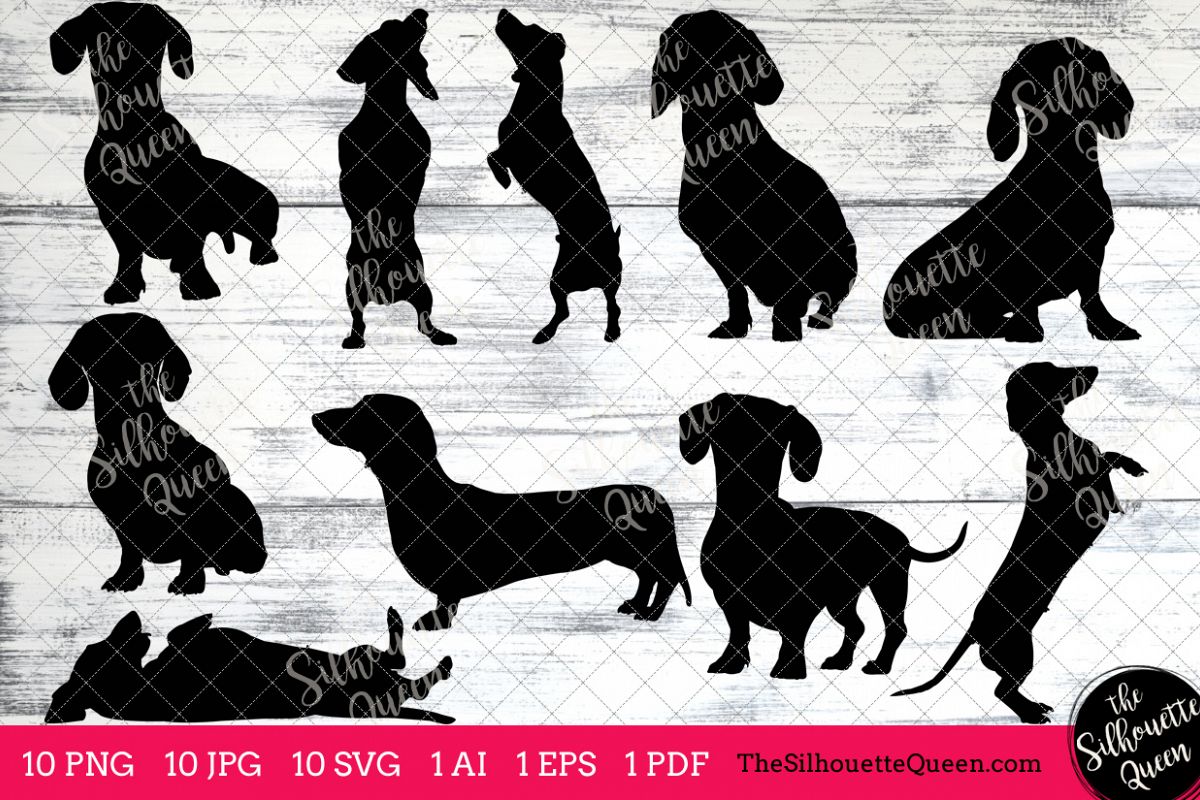 Dog silhouettes clip art. Dachshund clipart vector