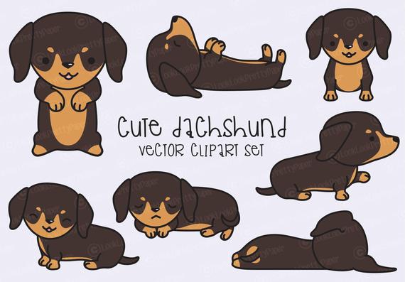 Premium kawaii cute set. Dachshund clipart vector