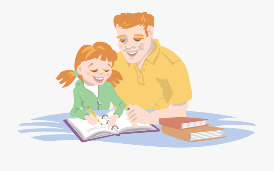 Dad clipart home reading. Helping his daughter with