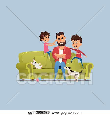 Dad clipart stressed. Vector art annoyed father