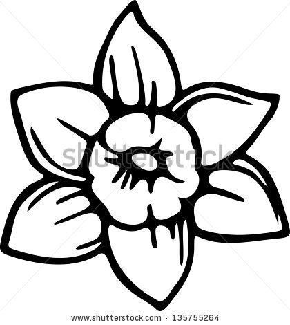 Black and white line. Daffodil clipart simple flower