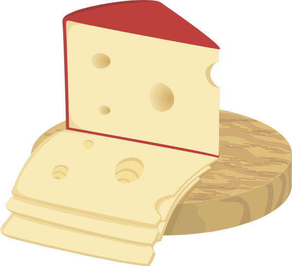Cheese on cutting board. Dairy clipart yello