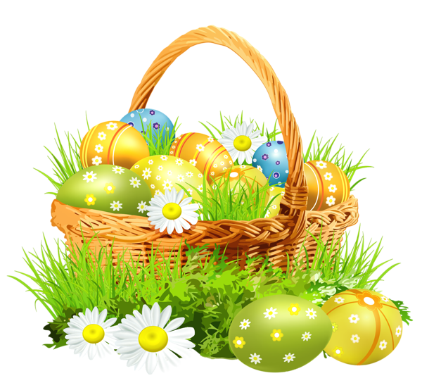 Daisies clipart easter. Basket with eggsand png