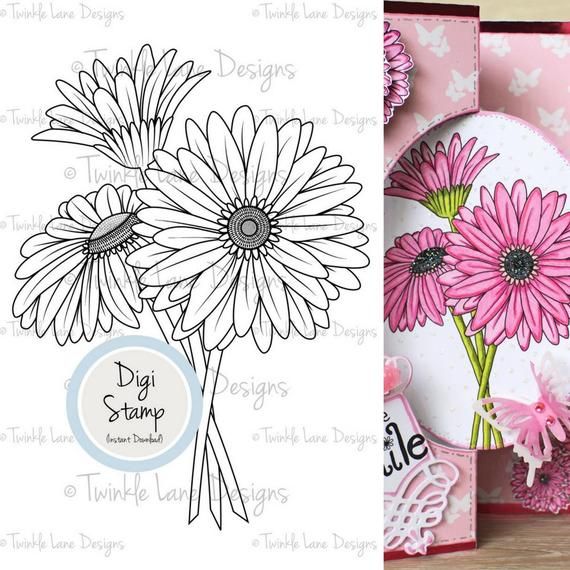 Daisy digi stamp gerbera. Daisies clipart garden tour