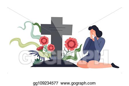 Vector illustration funeral burial. Dead clipart grief