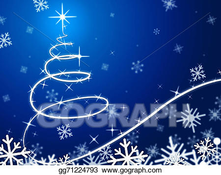 Drawing blue christmas tree. December clipart background