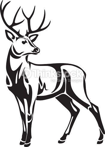 Graphic black stylized illustration. Deer clipart wild deer