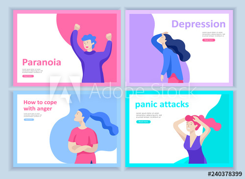 Set of landing page. Depression clipart relationship stress