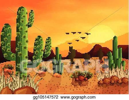 Desert clipart desert background. Vector art landscape with