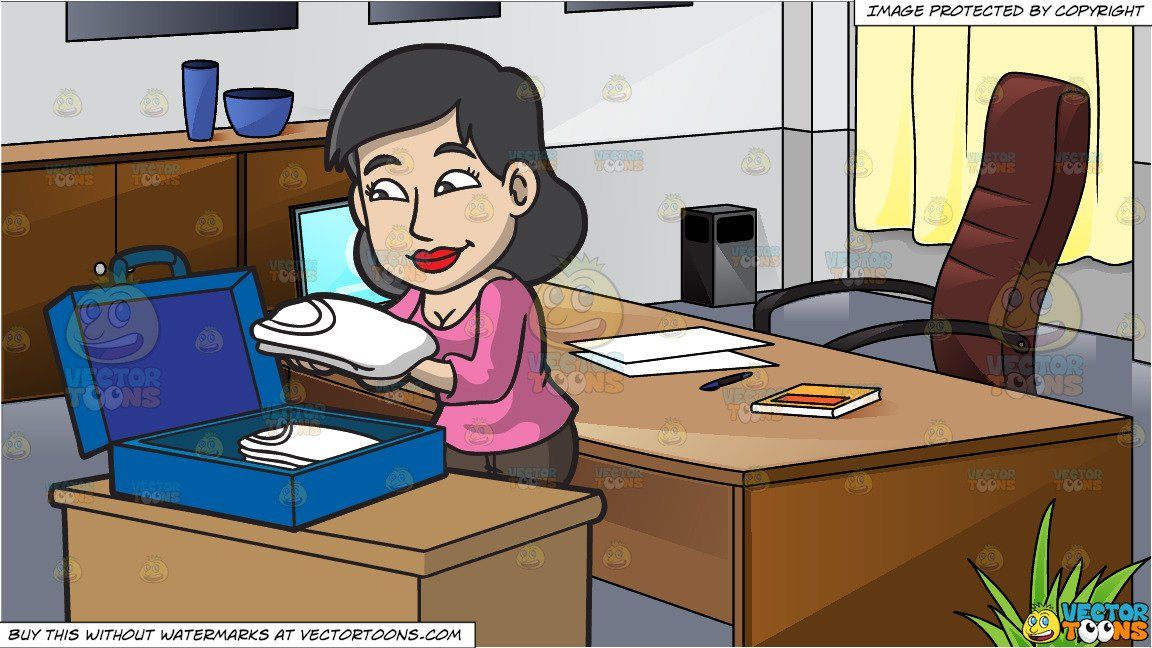 Desk clipart executive desk. A woman packing her