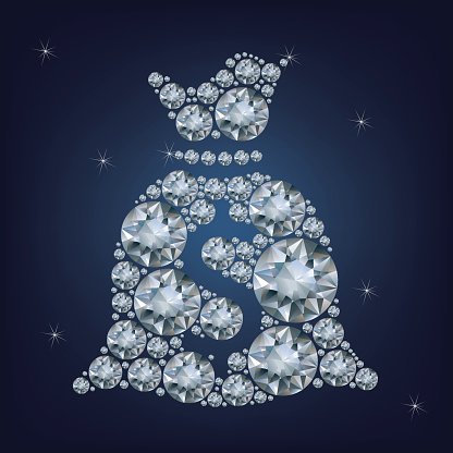 Money with dollar sign. Diamonds clipart bag