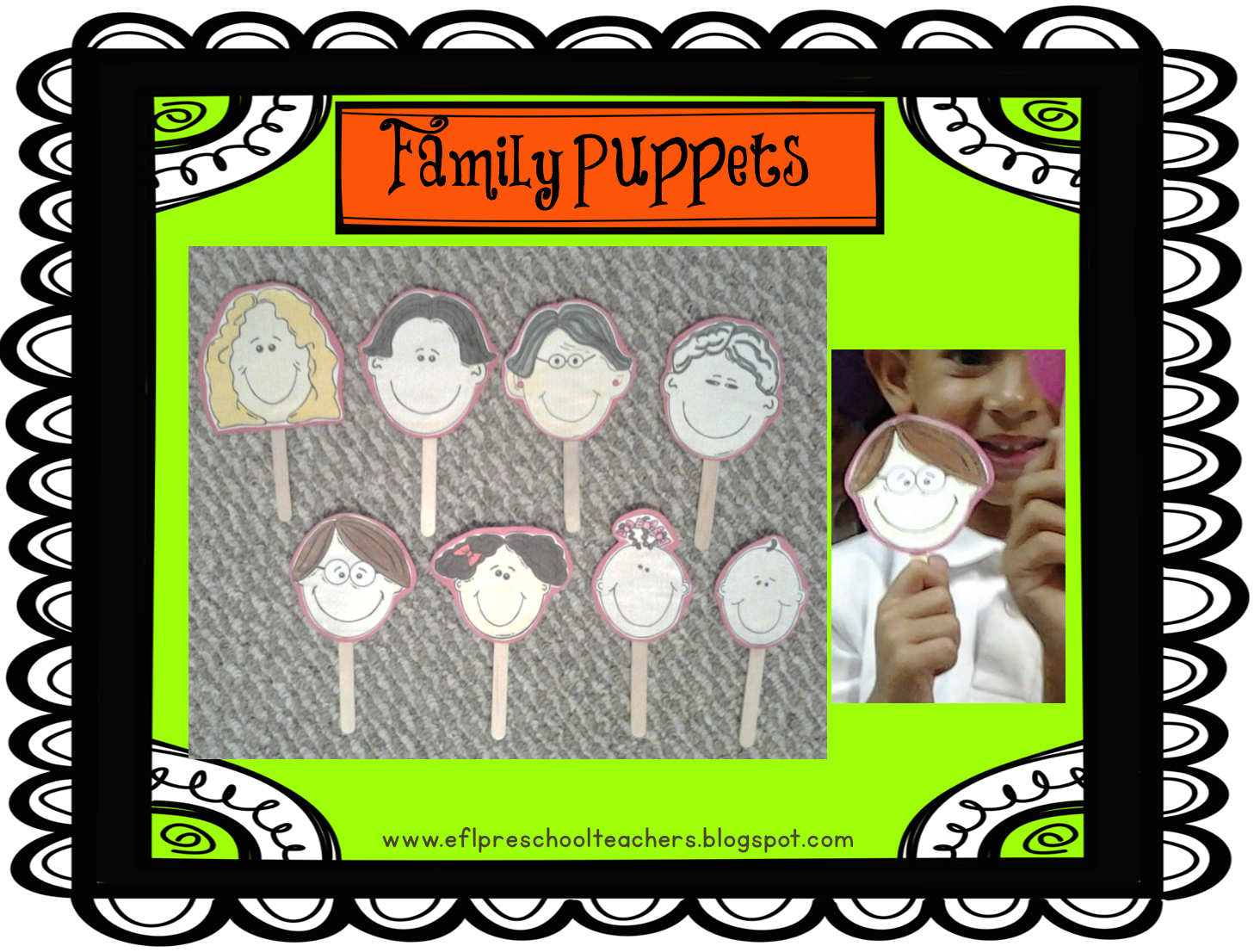 Dictionary clipart educational. Esl family stick puppets